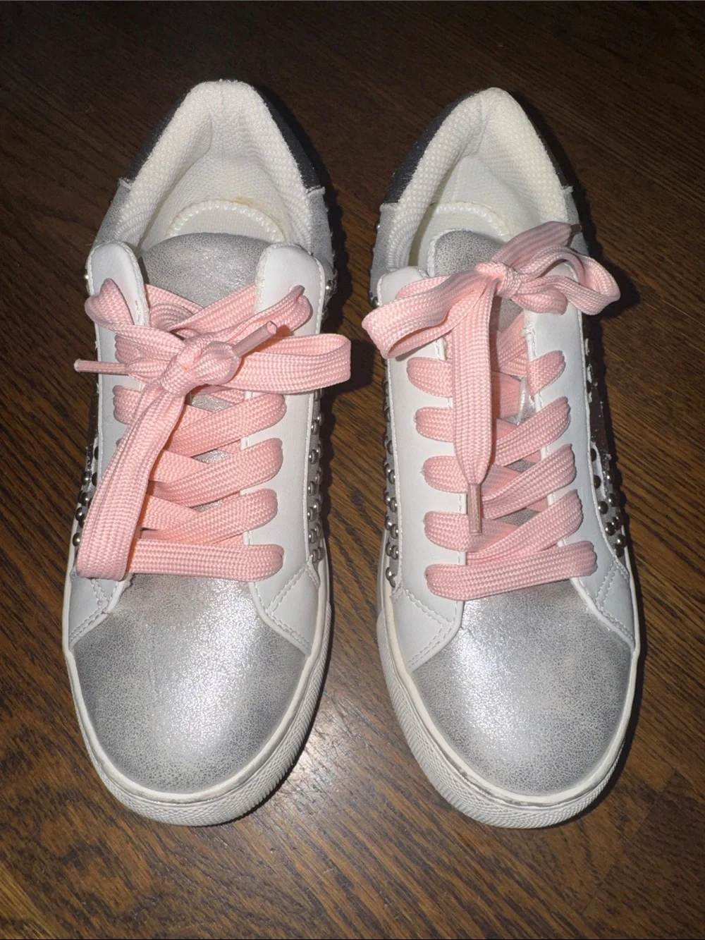 HeyGirl by Corkys Silver Star Studded Sneakers with Pink Laces